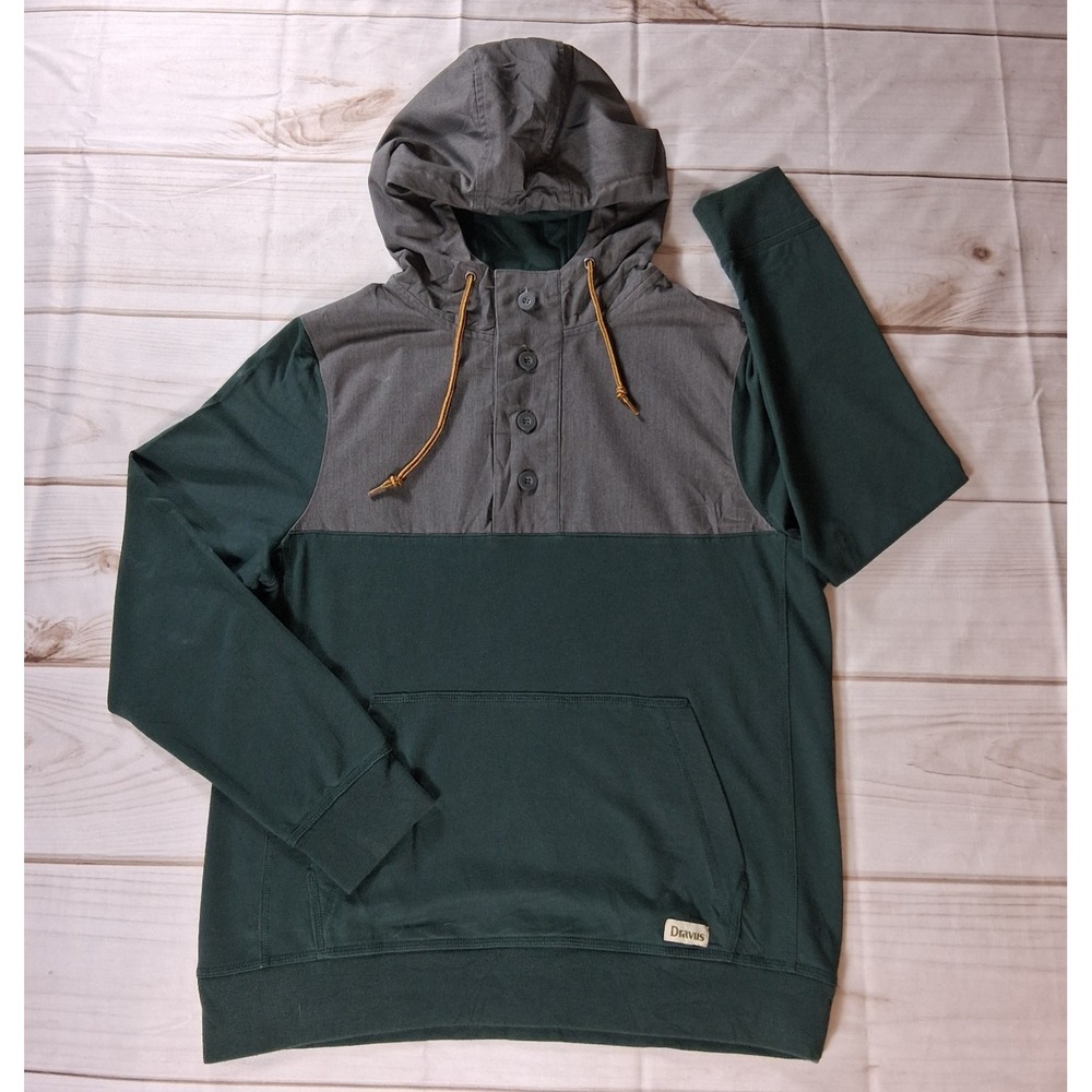 Dravus Mens Colorblock Button Placket Anorak Hoodie Grey Green Size M